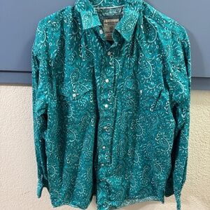 Panhandle teal paisley snap button up western shirt